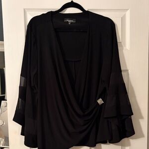 R & M Richards Black Blouse with Rhinestone Detail